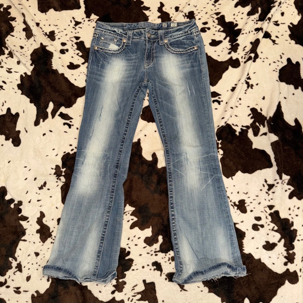 Miss Me Flare Jeans Womens 30‎ Blue JE1050FX Rhinestone Studded Western Y2K Boho